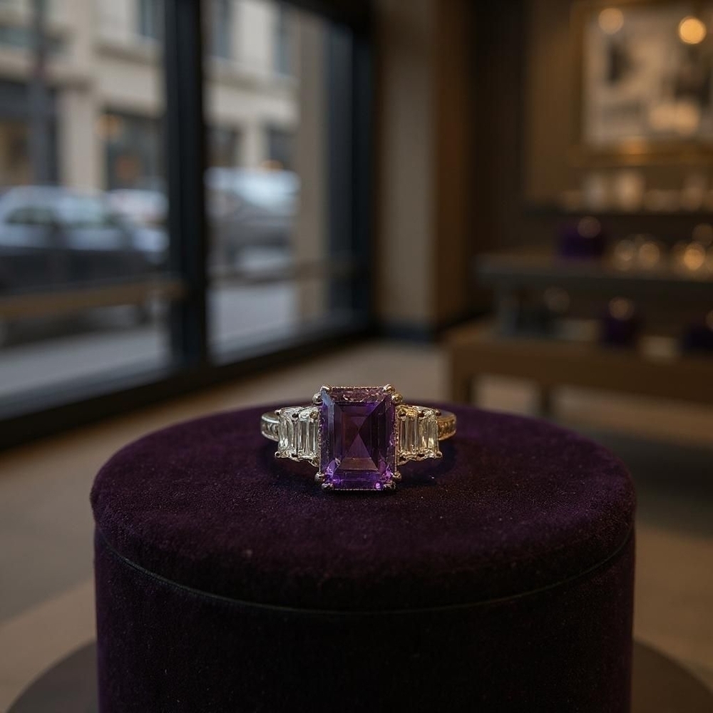 Amethyst & White Topaz Sterling Silver Ring – Size 8